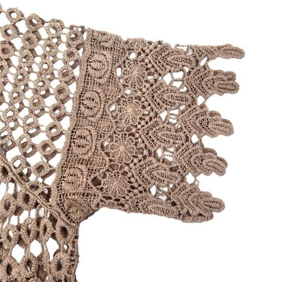 Boho Button Up Beach Cardigan NWT Questions by Say What Beige Crochet Knit  XL - Picture 4 of 8